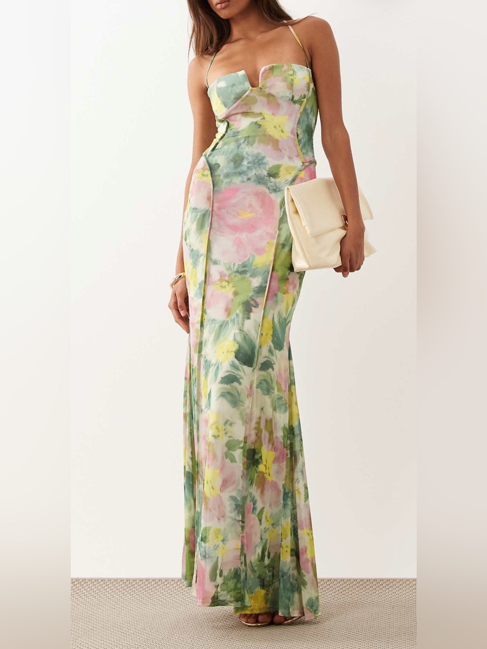 ASOS green floral print maxi dress